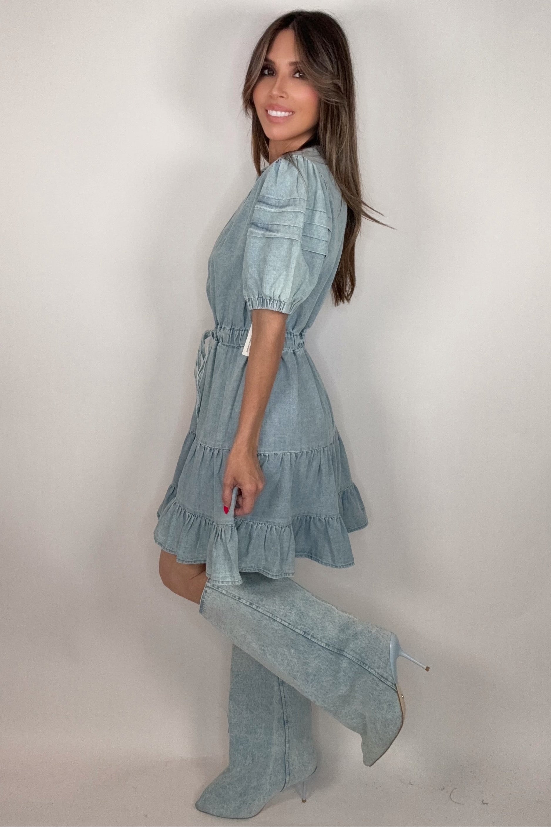 Fate Ruffle Detailed Denim Dress