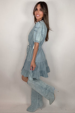 Ruffle Detailed Denim Dress - Born To Glam