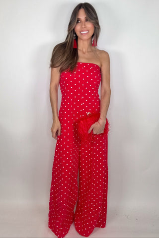 RED POLKA DOT JUMPSUIT - Born To Glam