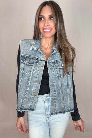 Blue Crystal Stripe Denim Vest - Born To Glam