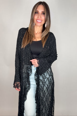 Black Lace Ruffle Sparkle Duster - Born To Glam