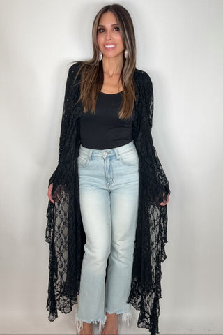 Black Lace Ruffle Sparkle Duster - Born To Glam