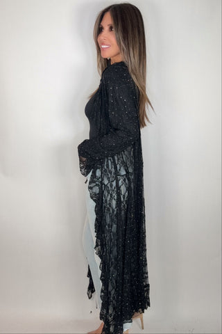 Black Lace Ruffle Sparkle Duster - Born To Glam