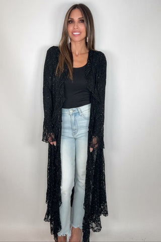 Black Lace Ruffle Sparkle Duster - Born To Glam
