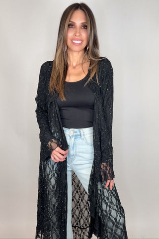 Black Lace Ruffle Sparkle Duster - Born To Glam
