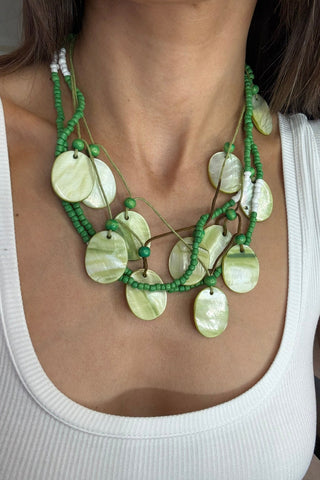 Oval Shell Beaded Multi Layer Necklace - Born To Glam