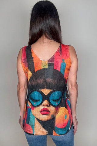 Blue Girl Knit Printed Sleeveless Sweater - Born To Glam