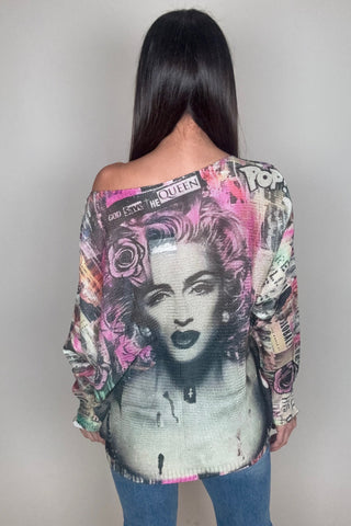 Gray Face Knit Printed Sweater - Born To Glam