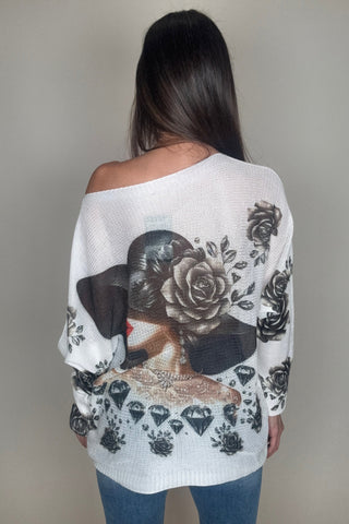 Hat Lady Round Neck Printed Sweater - Born To Glam