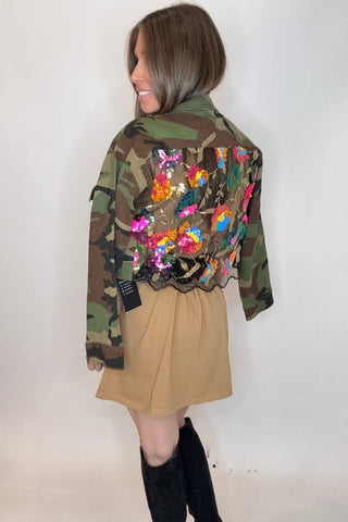 Camo Sequins Contrast Jacket - Born To Glam