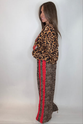 Red Ribbon Detail Leopard Print Pants - Born To Glam