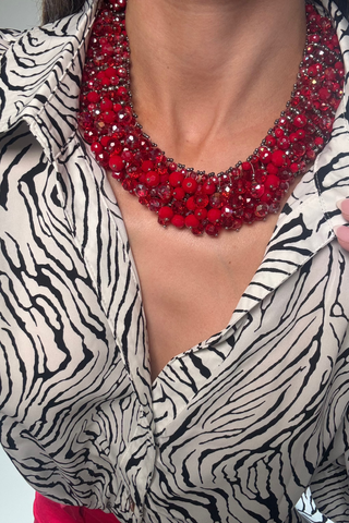 Harper Ruby Red Collar Statement Necklace - Born To Glam