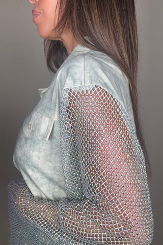 Mint Tye Dye Crystal Sleeve Jacket - Born To Glam