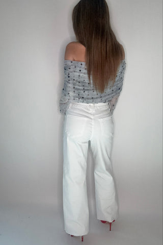 Mesh Polka Dot Off Shoulder Top