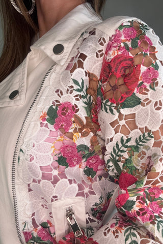 Floral Crochet Moto Jacket