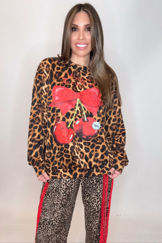 Rumie Cherry Animal Print Long Sleeves Top - Born To Glam