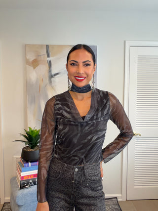 Black Gray Tiger Print Mesh Top - Born To Glam