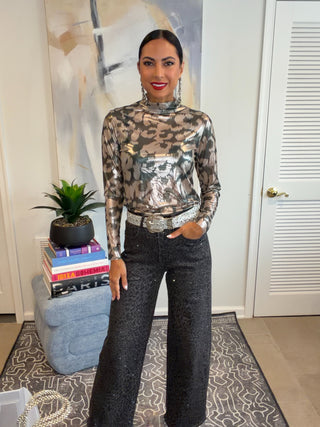 Black Sparkle Leopard Print Barrel Jeans - Born To Glam