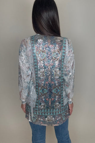 Silver Turquoise Sequin Cardigan - Born To Glam