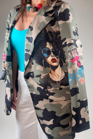 Italian Disco Lady Camo Print Blazer - Born To Glam
