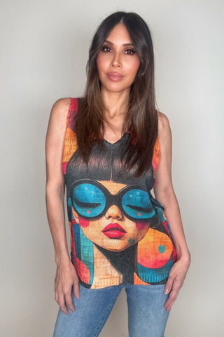 Blue Girl Knit Printed Sleeveless Sweater - Born To Glam