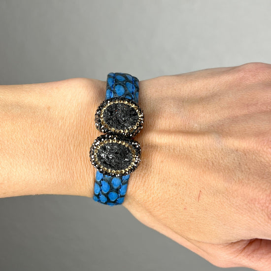 Blue Small Splendor Gemstone Leather Cuff Bracelet - Born To Glam