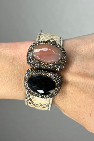 Medium Splendor Gemstone Leather Cuff Bracelet - Born To Glam