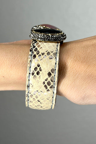 Medium Splendor Gemstone Leather Cuff Bracelet - Born To Glam