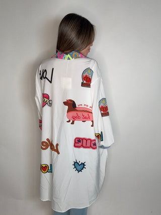 Style the Graphic Oversized Italian Button Down Top exclusively at Born To Glam