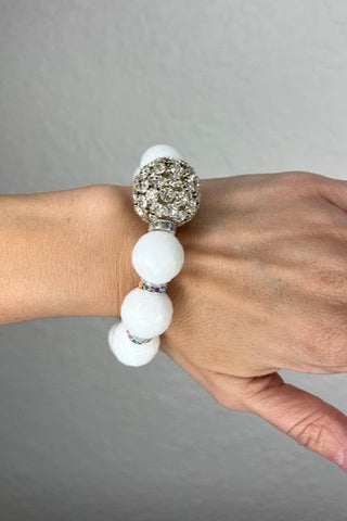 White Sunstone Gemstone Stretch Bracelet - Born To Glam