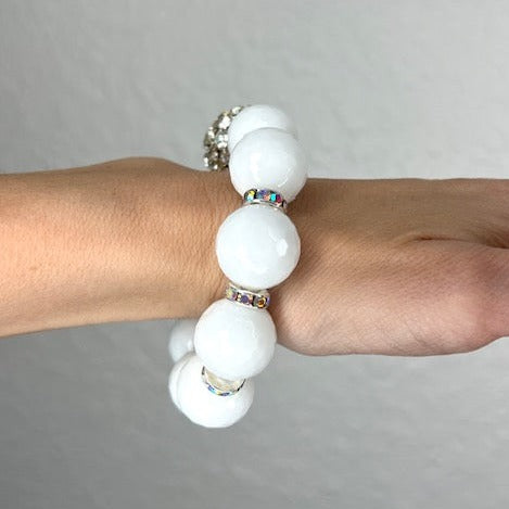 White Sunstone Gemstone Stretch Bracelet - Born To Glam