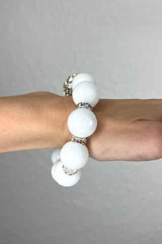 White Sunstone Gemstone Stretch Bracelet - Born To Glam