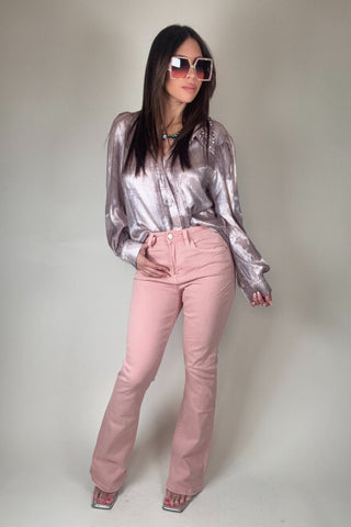 Mica Denim Dusty Pink High Rise Boot Cut - Born To Glam