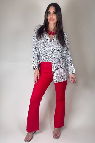 Zebra Print Button Down Top - Born To Glam