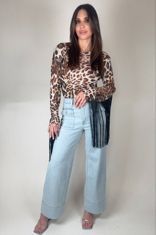 Fringed Leopard Print Mesh Top - Born To Glam