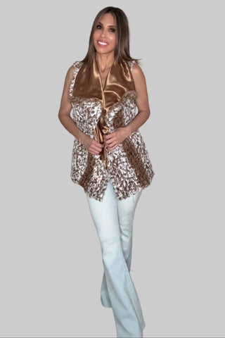 Leopard Faux Fur Satin Lined Vest - Born To Glam