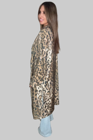 Leopard Sequin Suede Collared Duster Jacket - Born To Glam