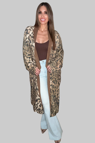 Leopard Sequin Suede Collared Duster Jacket - Born To Glam