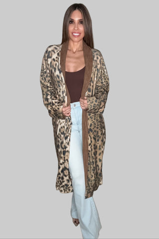 Leopard Sequin Suede Collared Duster Jacket - Born To Glam