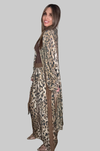 Leopard Sequin Suede Collared Duster Jacket - Born To Glam