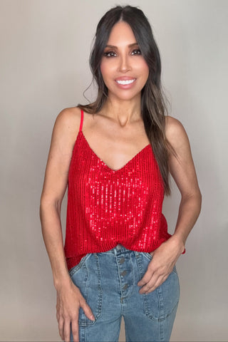 Sequin V-Neck Adjustable Strap Camisole Top - Born To Glam