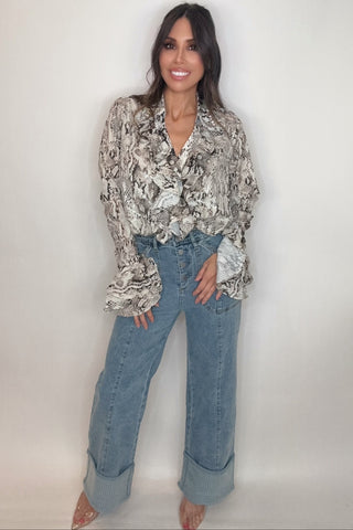 Snake Print Ruffle Blouse - Born To Glam