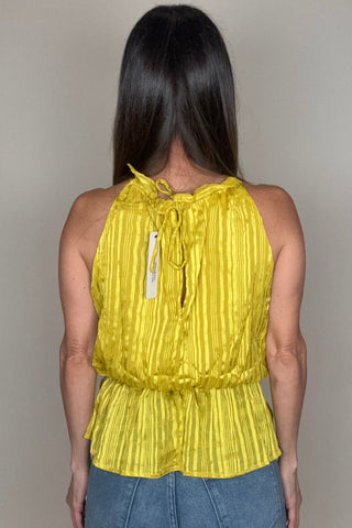 Yellow Textured Stripe Halter Peplum Top - Born To Glam