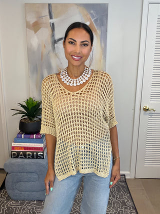 Gold Textured Knit Top - Born To Glam