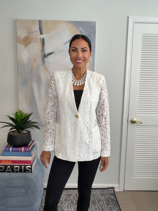 Ivory Floral Lace Blazer - Born To Glam