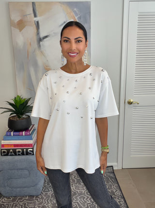 White Embellished Graphic Tee - Born To Glam