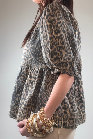 Puff Sleeve Leopard Print Top - Born To Glam
