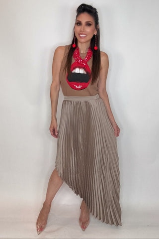 Open Lips Waffle-Knit Graphic Tank Top - Born To Glam