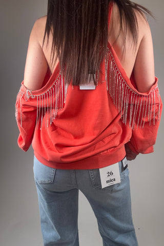 French Terry Cold Shoulder Rhinestone Sweatshirt - Born To Glam