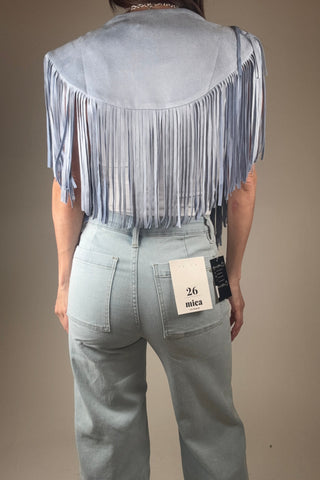 Mica Denim High Rise Cropped Wide Leg With Patch Pocket - Born To Glam